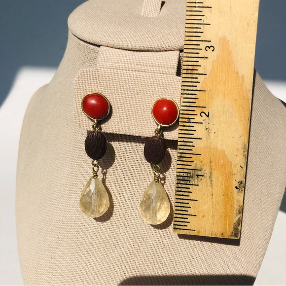 LIA SOPHIA Boho Cayenne Dangle Red Brown Translucent Glass Resin Bead Earrings - Picture 4 of 9